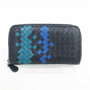 BOTTEGA VENETA Round Zip Long Wallet Navy Blue Multicolor